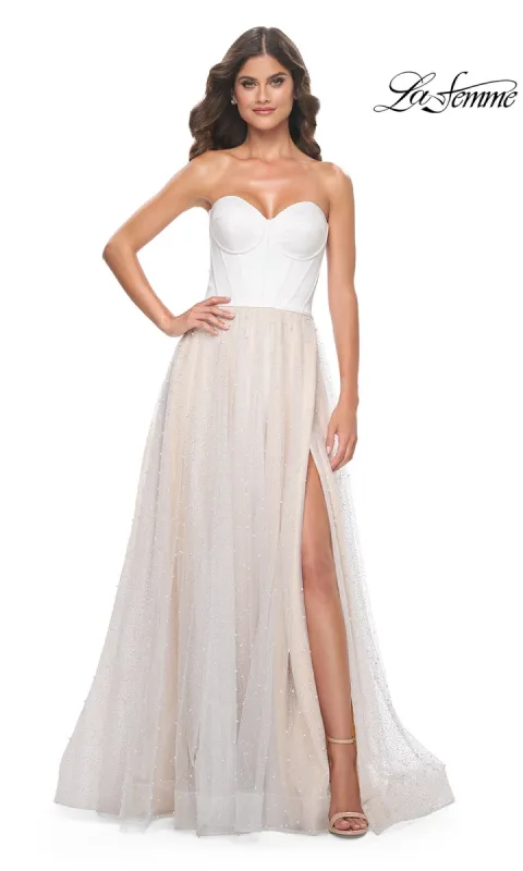 La Femme Strapless Long White Prom Dress 32149 made by La Femme
