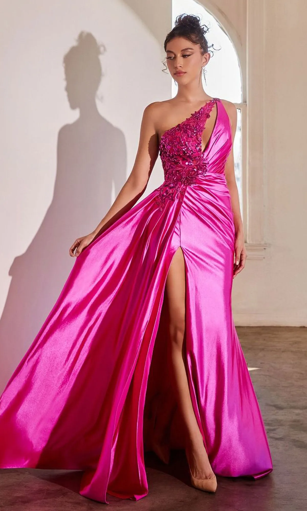 Keyhole One-Shoulder Long Satin Prom Dress CDS454 sold by PromGirl product image thumbnail 5
