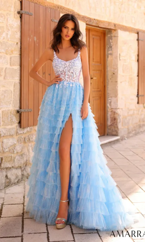 Amarra Deep V-Back Long Ruffled Prom Dress 88833 sold by PromGirl