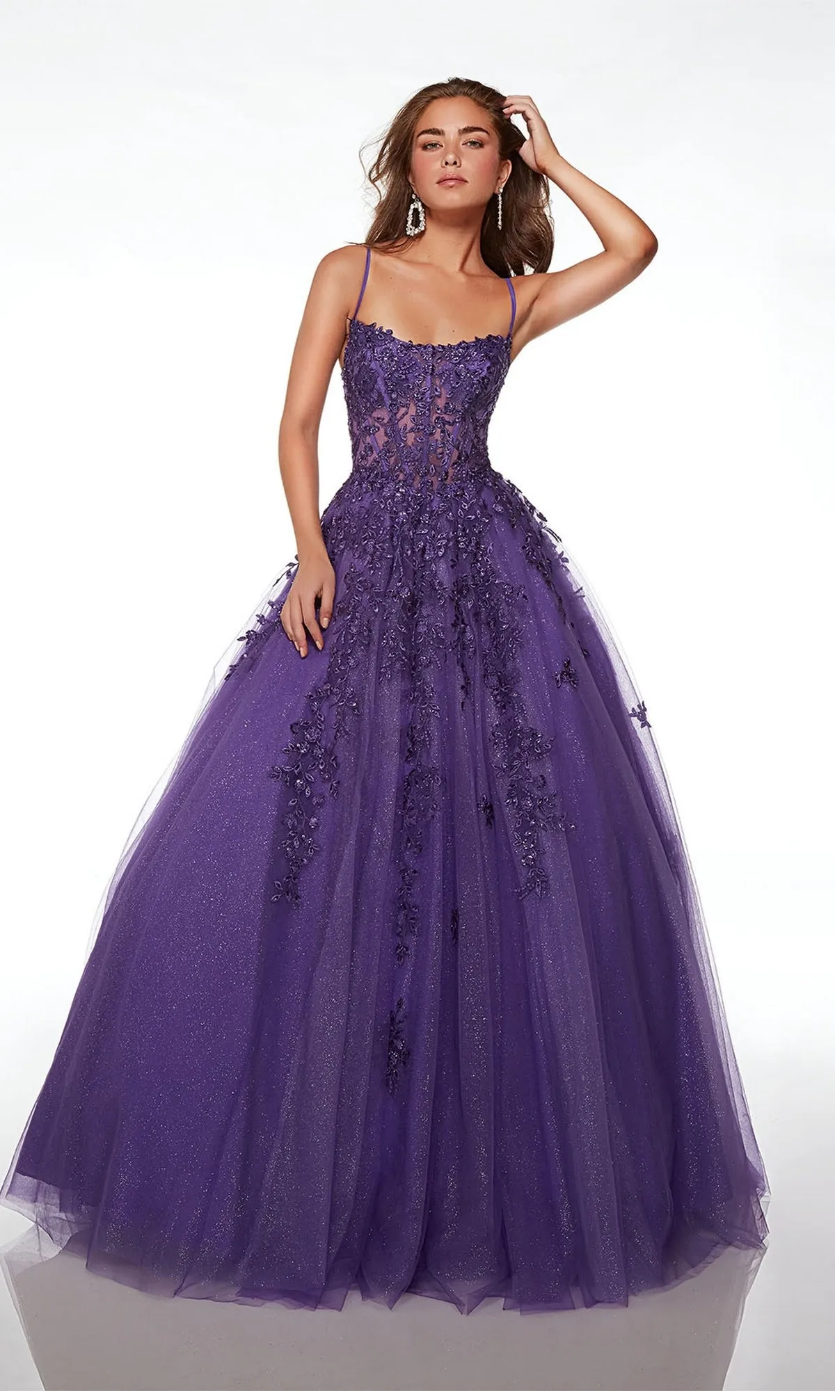 Alyce Sheer-Bodice Corset Glitter Prom Dress 61591 sold by PromGirl