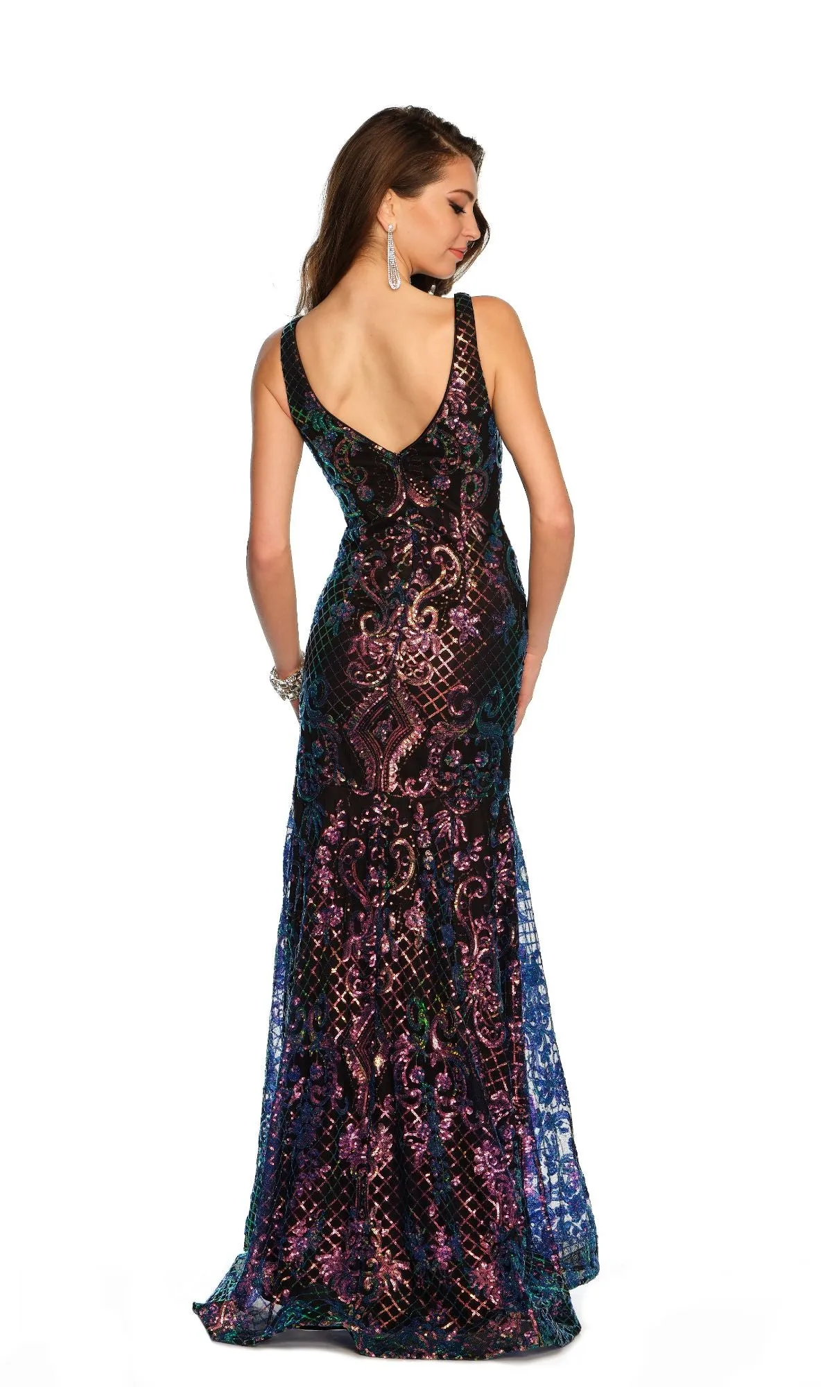 Dave and Johnny Long Sequin-Print Prom Dress 11006 sold by PromGirl product image thumbnail 2