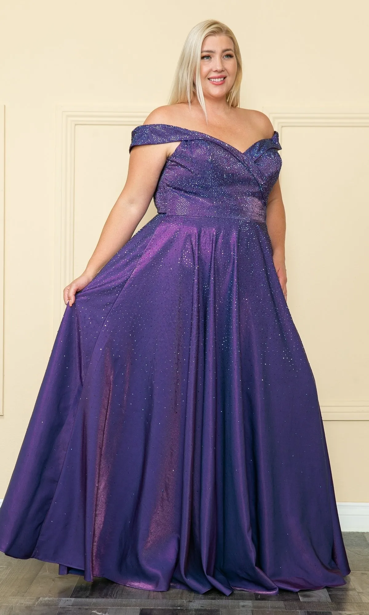 Plus-Size Long Beaded Prom Dress with Pockets W1112 sold by PromGirl product image thumbnail 4