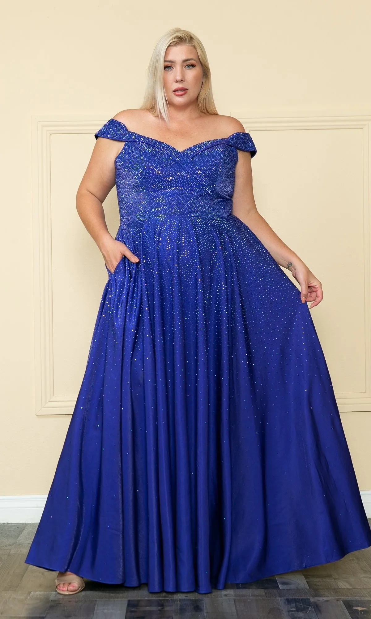 Plus-Size Long Beaded Prom Dress with Pockets W1112 sold by PromGirl