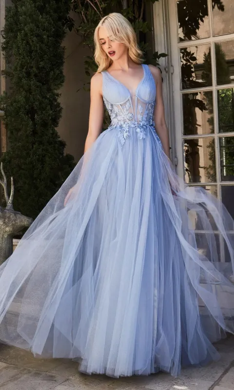 Crystal-Floral Sheer-Bodice Long Prom Dress A1057 sold by PromGirl