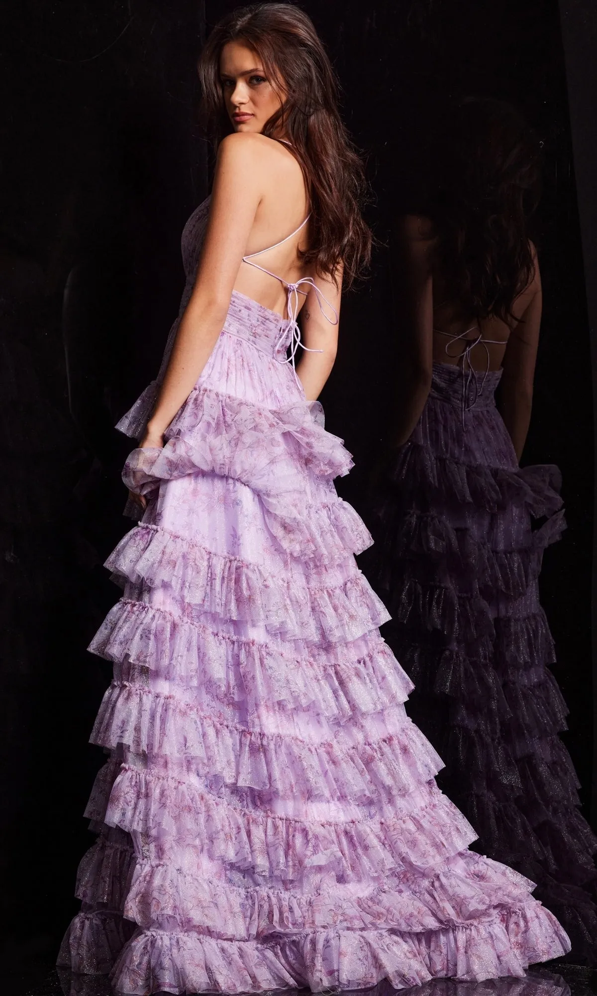 Long Print Ruffled A-Line Prom Dress: Jovani 36571 sold by PromGirl product image thumbnail 2