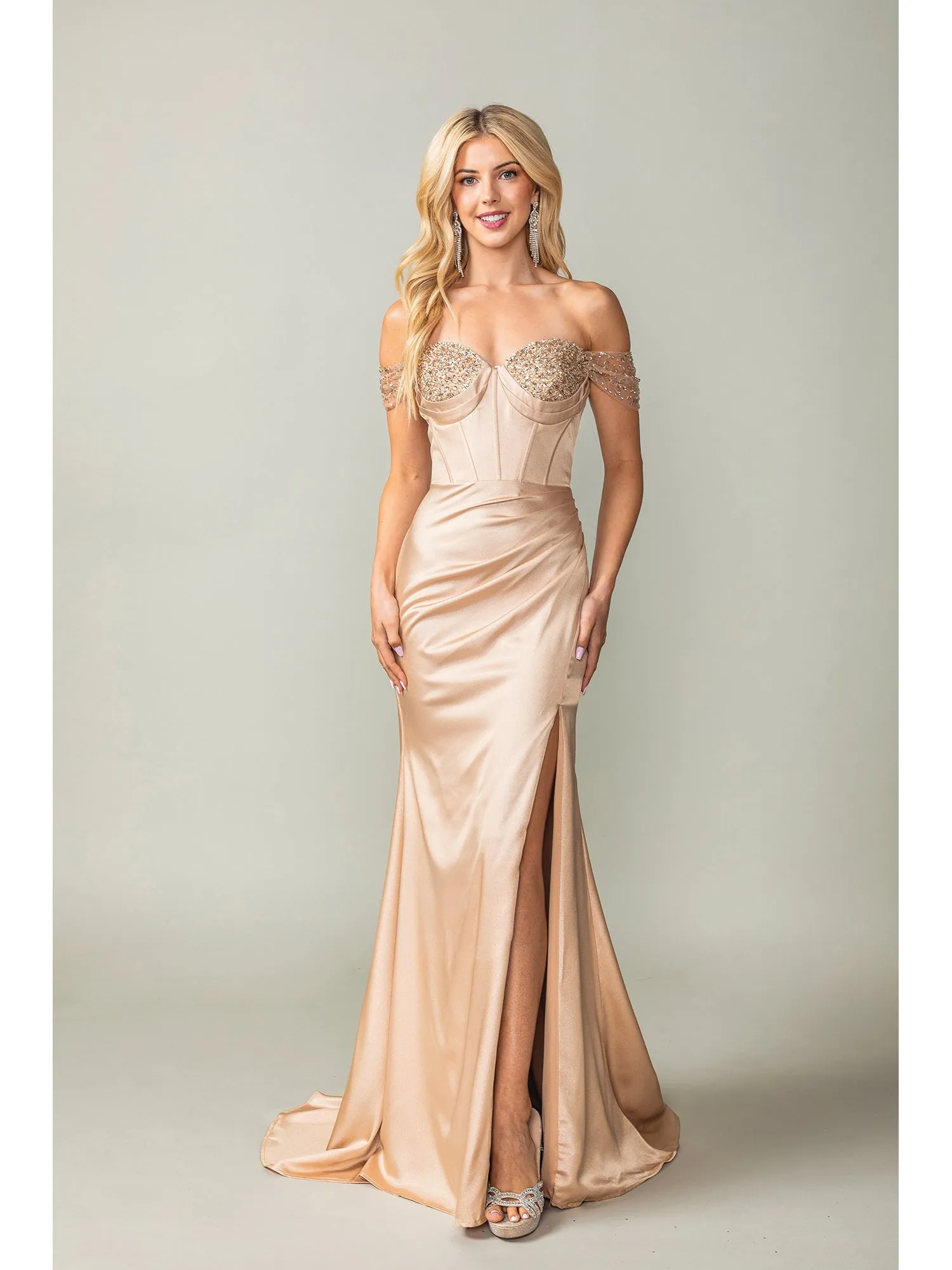 Off-the-Shoulder Long Prom Dress 4401 with Beads sold by PromGirl product image thumbnail 2