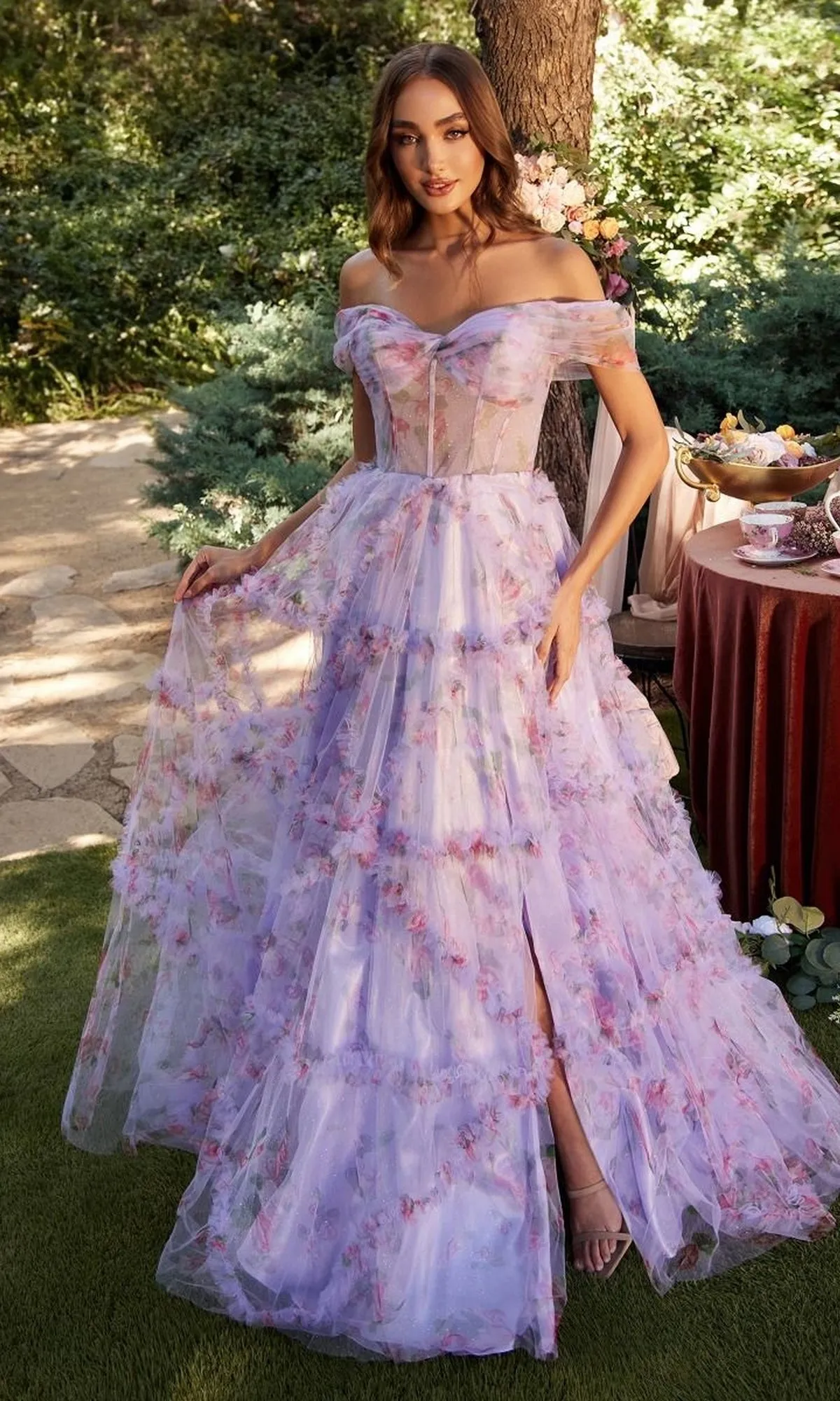 Long Purple Print Prom Dress: CLA1286 sold by PromGirl