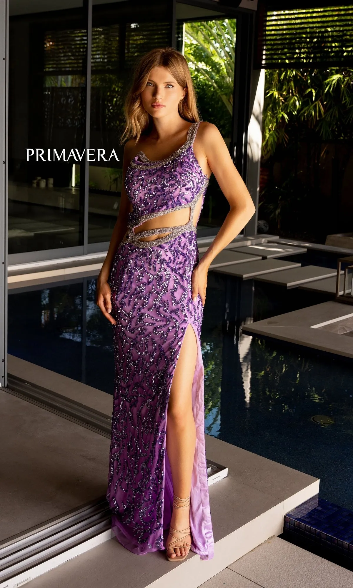 Primavera One-Shoulder Beaded Long Prom Dress 4126 sold by PromGirl product image thumbnail 3