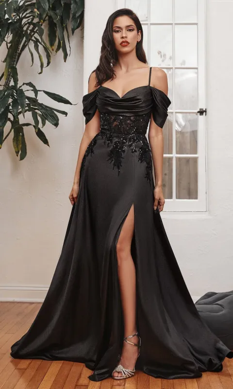 Cold-Shoulder Long Satin A-Line Prom Dress OC012 sold by PromGirl