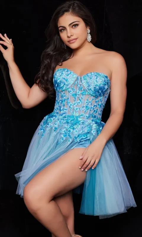 Short Blue Strapless Jovani Party Dress 26094 sold by PromGirl