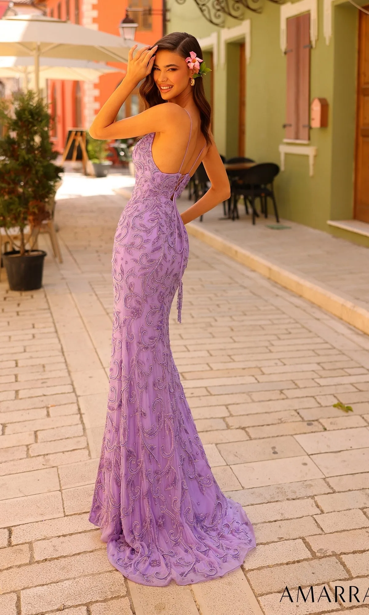 Beaded-Print Long Fitted Prom Dress 94007 sold by PromGirl product image thumbnail 2