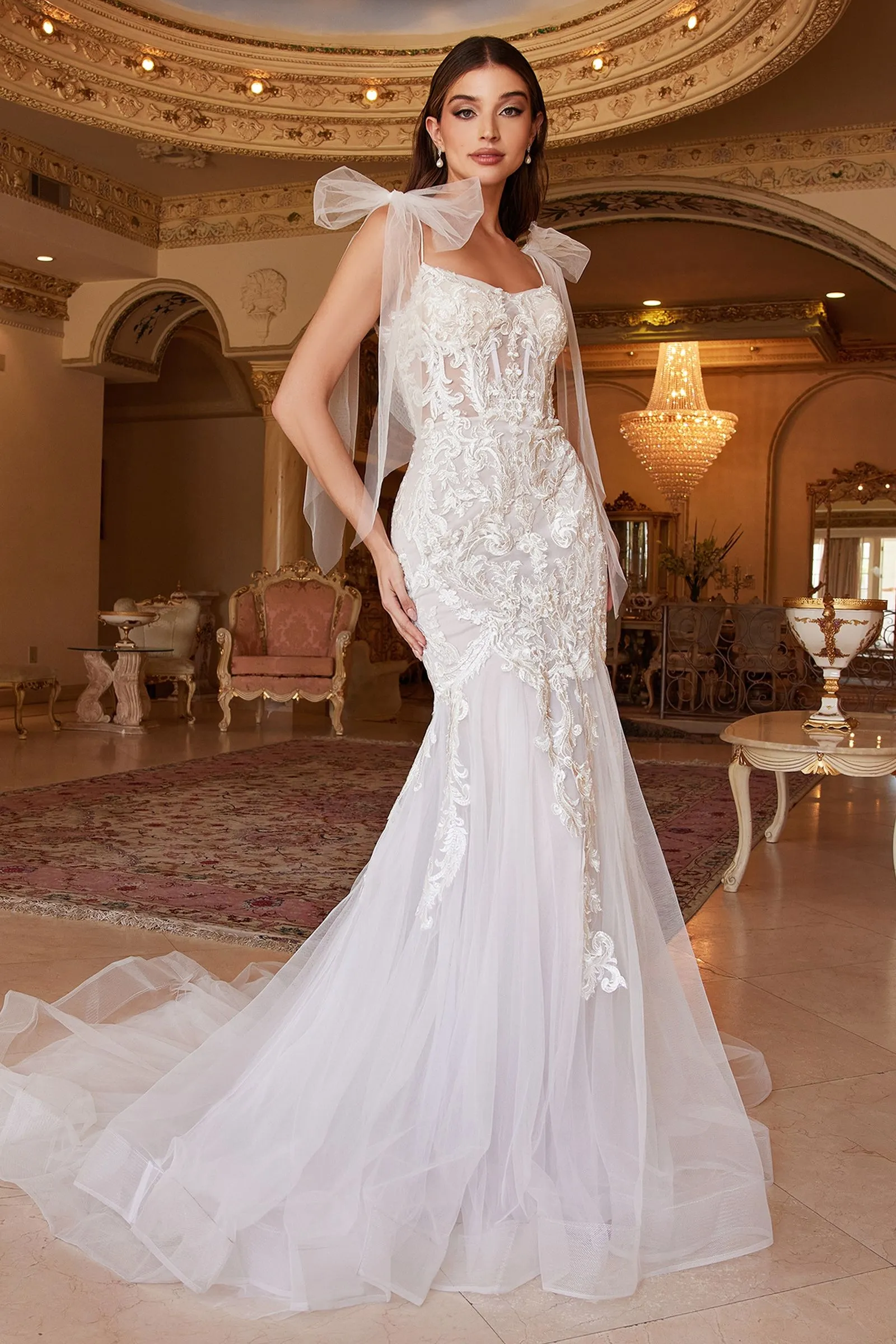 Shoulder-Bows Off-White Long Wedding Dress A1086W sold by PromGirl product image thumbnail 3