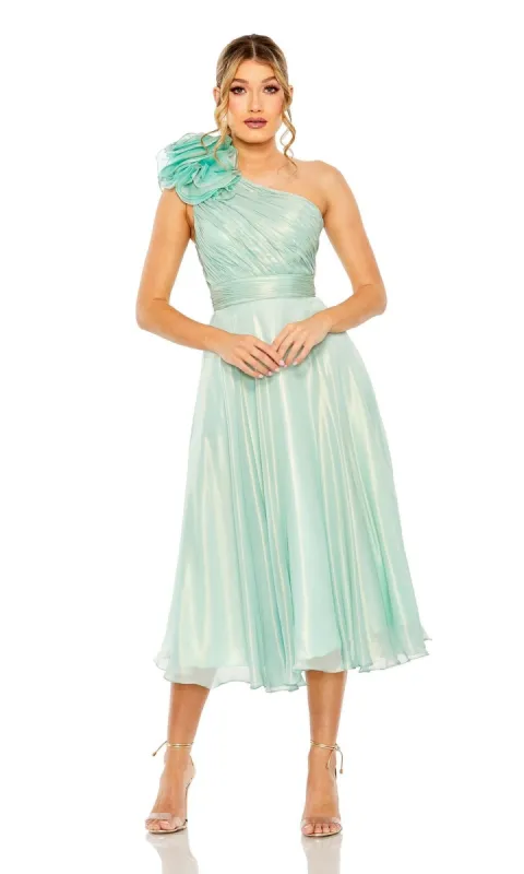 One-Shoulder Wedding Guest Dress: Mac Duggal 70173 sold by PromGirl