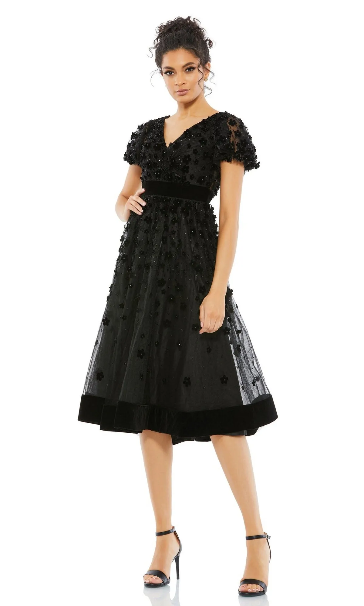 Floral Midi Wedding Guest Dress: Mac Duggal 67854 sold by PromGirl product image thumbnail 3