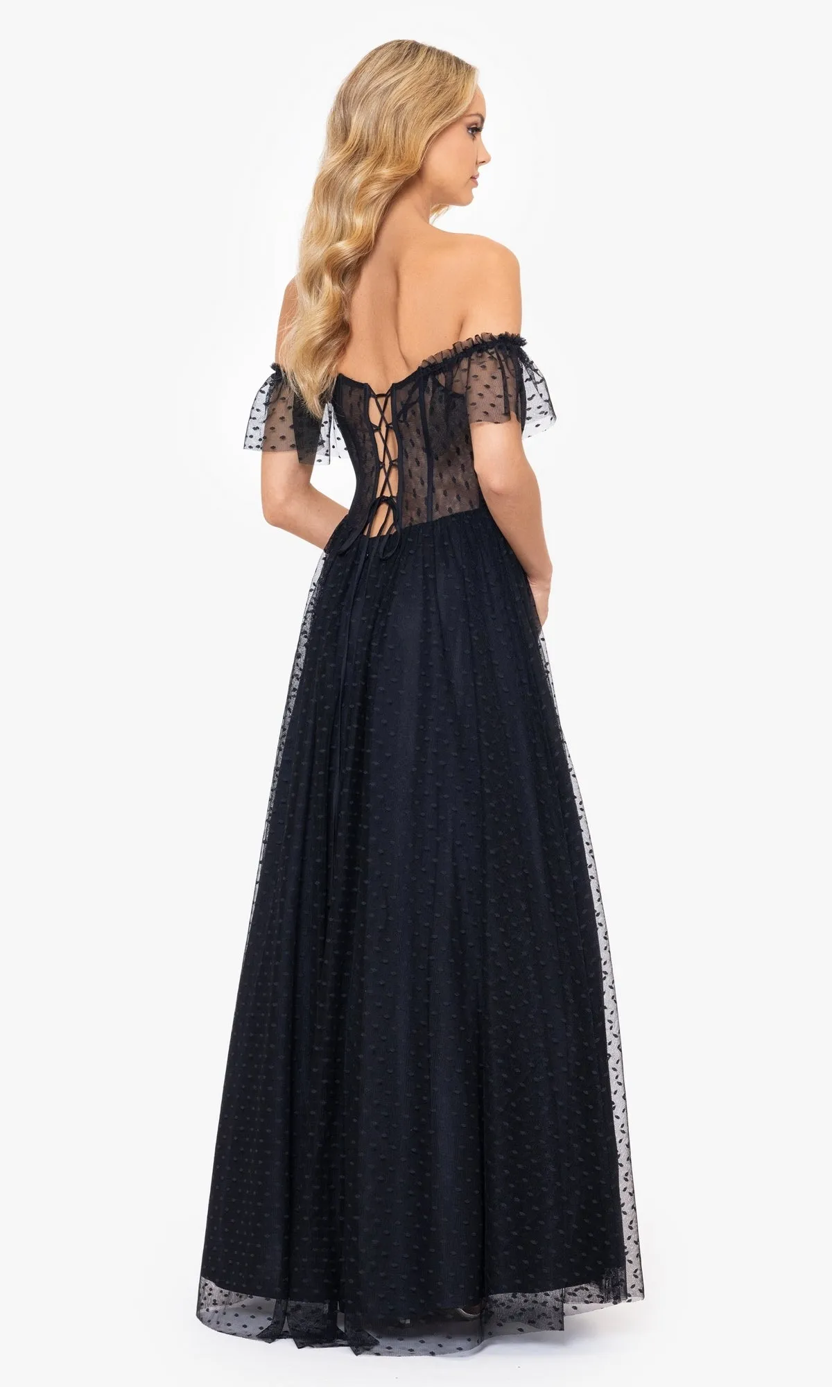 Swiss Dot Long Black Lace-Up Prom Dress 4601BN sold by PromGirl product image thumbnail 2