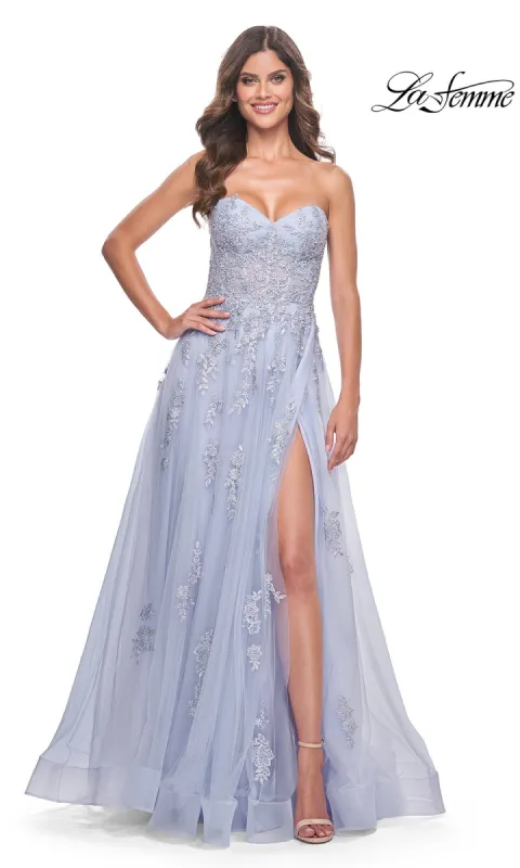 La Femme Backless Strapless Long Prom Dress 32084 sold by PromGirl