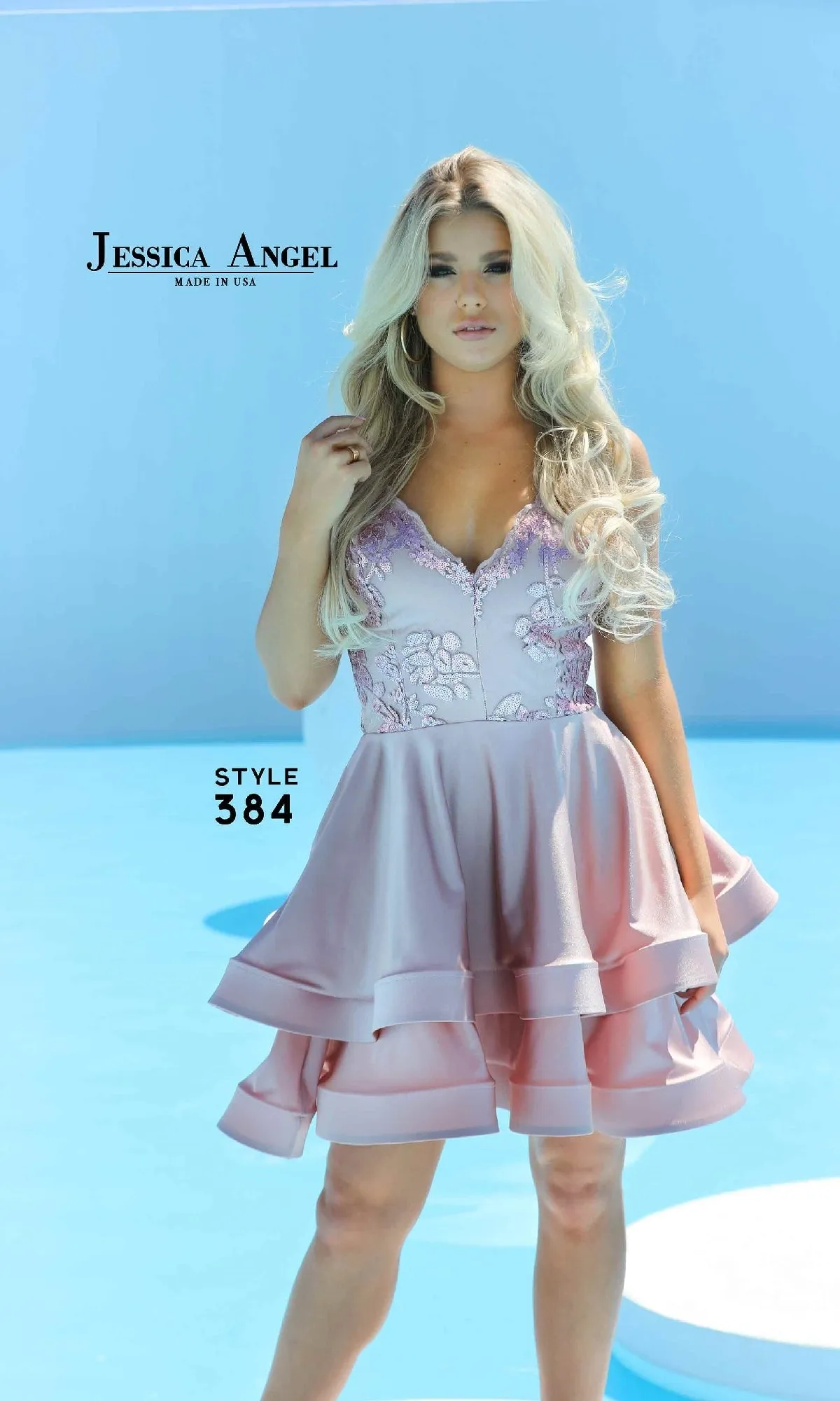 Embroidered-Bodice Short Tiered Hoco Dress 384 sold by PromGirl