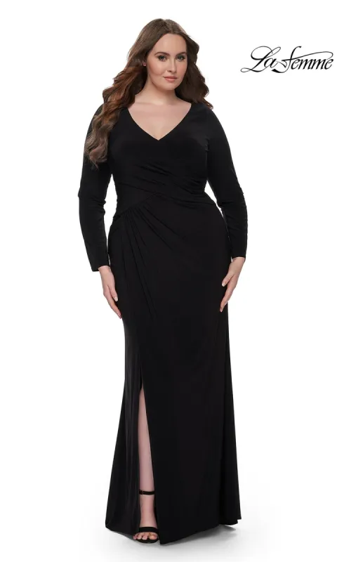 La Femme Plus-Size Black Jersey Formal Dress 32191 sold by PromGirl