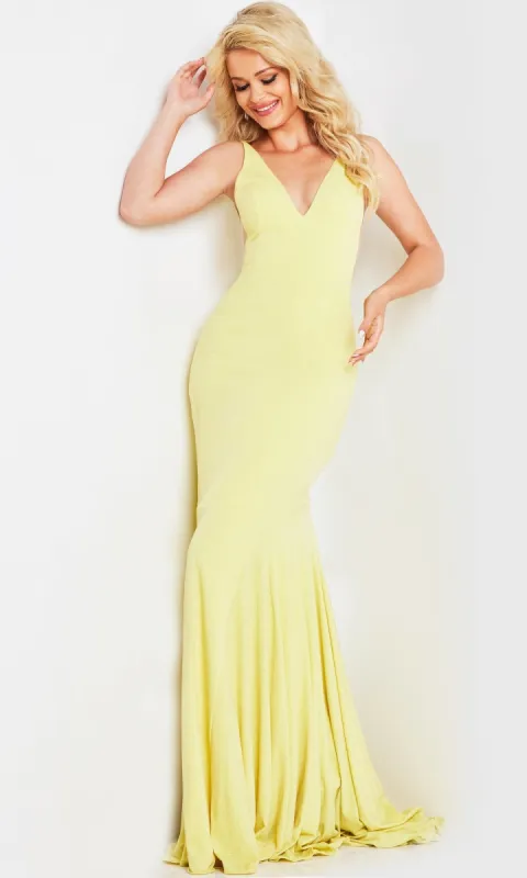 Jovani Illusion-Sides Long V-Neck Prom Dress 23701 sold by PromGirl