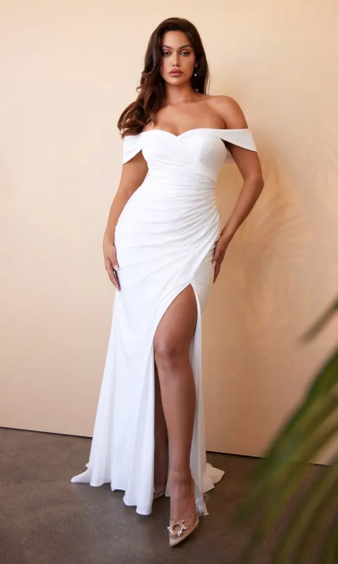 Off-the-Shoulder Long White Prom Dress CD930 sold by PromGirl