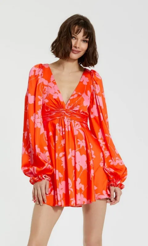 Floral-Print Sleeved Short Party Dress 68772 by Mac Duggal sold by PromGirl