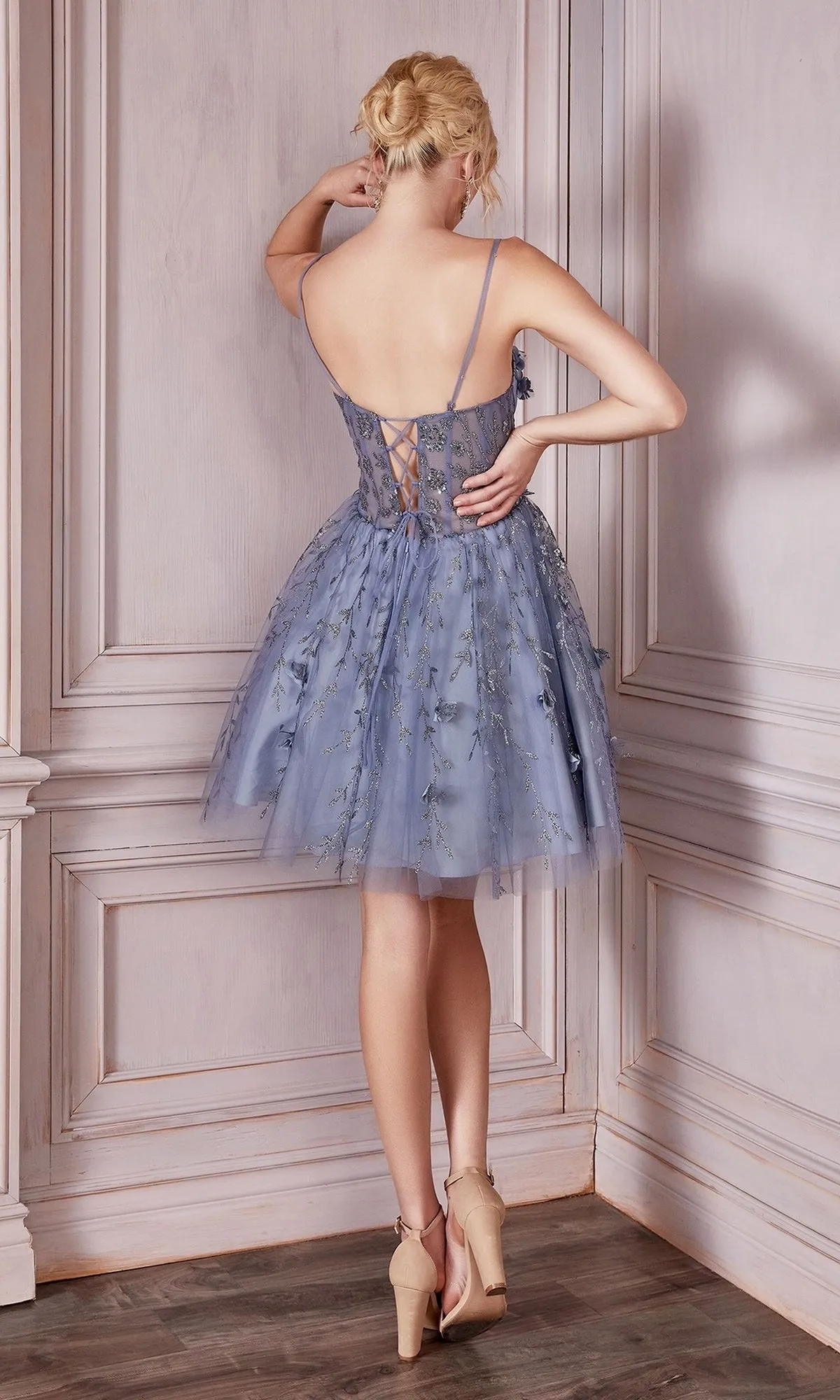 Glitter-Floral Short A-Line Homecoming Dress 9243 sold by PromGirl product image thumbnail 2