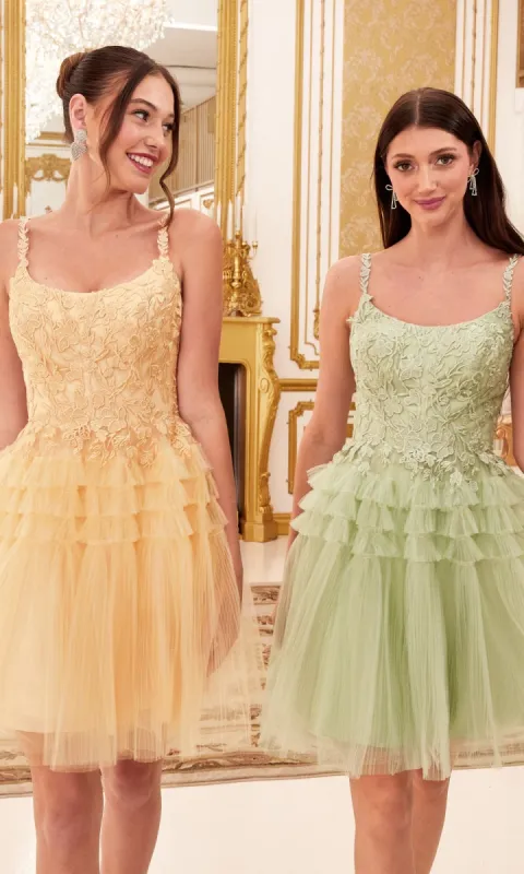 Lace-Bodice Tiered-Skirt Short Prom Dress 9310 made by PromGirl