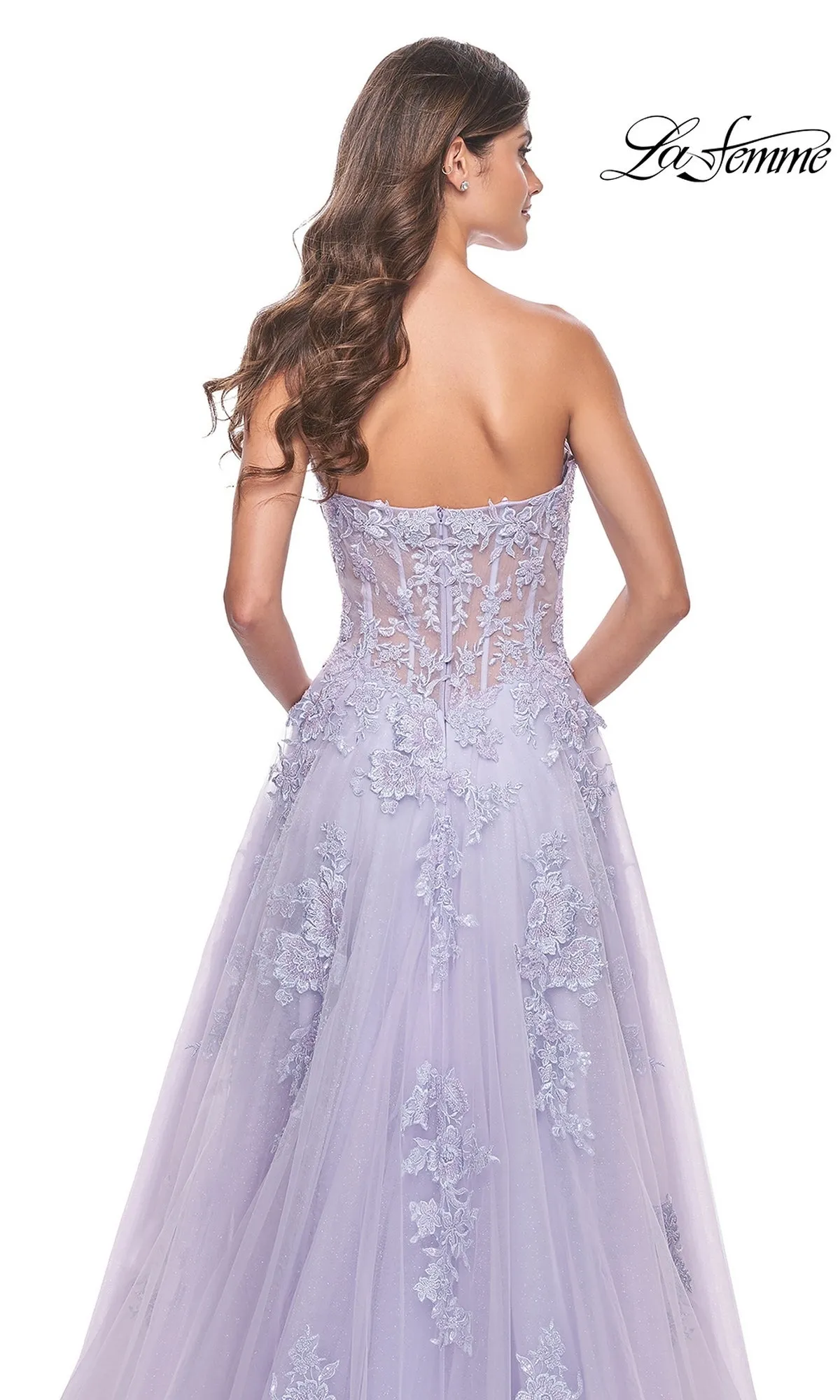 La Femme Strapless Long Lace Prom Dress 32145 sold by PromGirl product image thumbnail 5