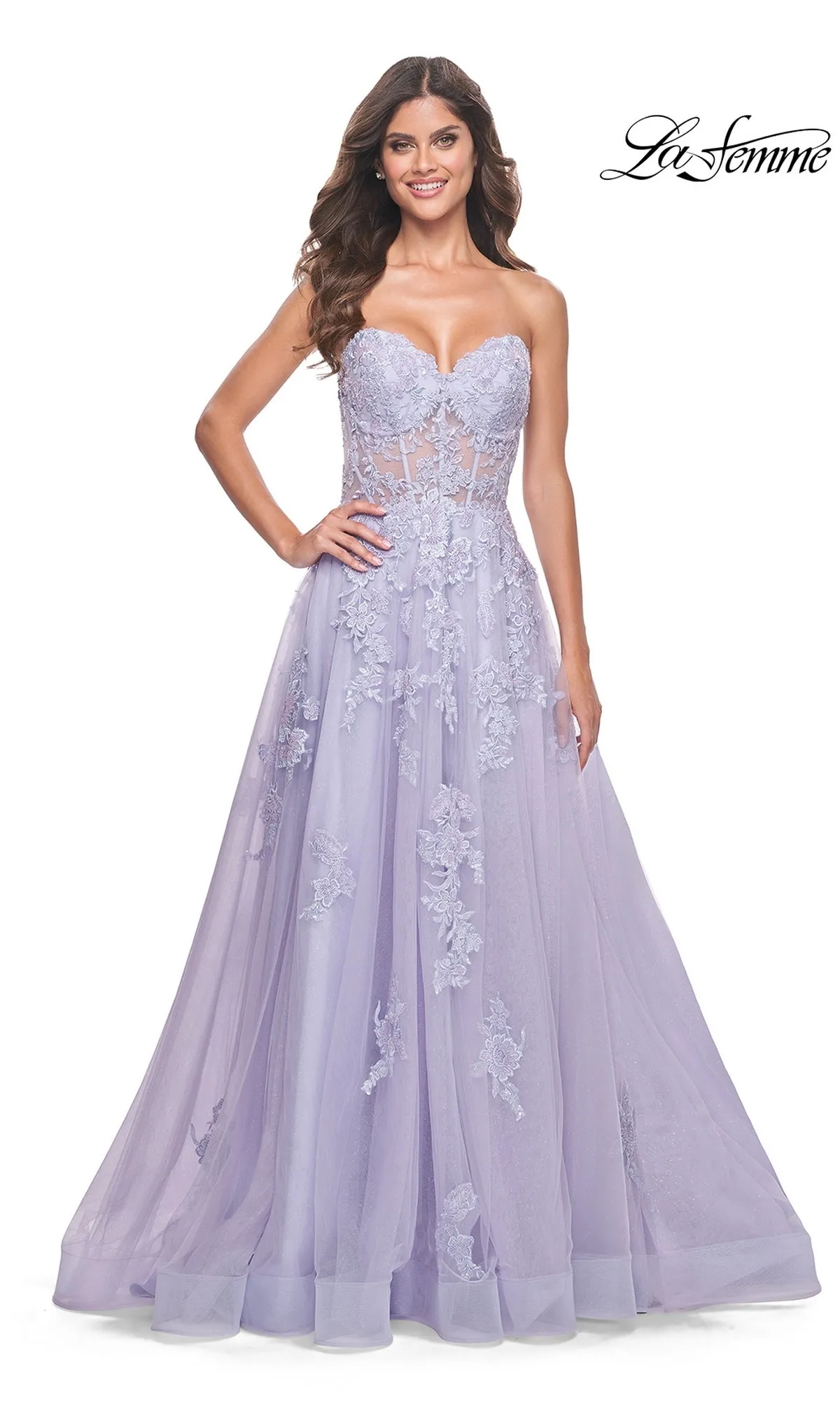 La Femme Strapless Long Lace Prom Dress 32145 sold by PromGirl product image thumbnail 3