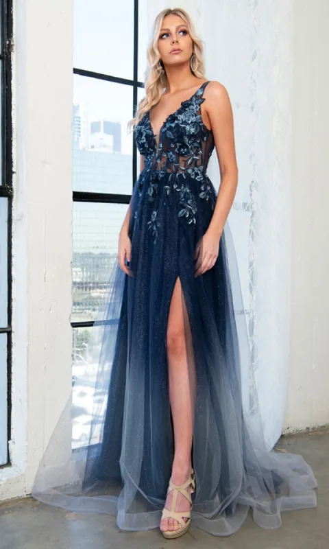 Navy Blue Glitter Ombre Long Prom Dress 5015 sold by PromGirl