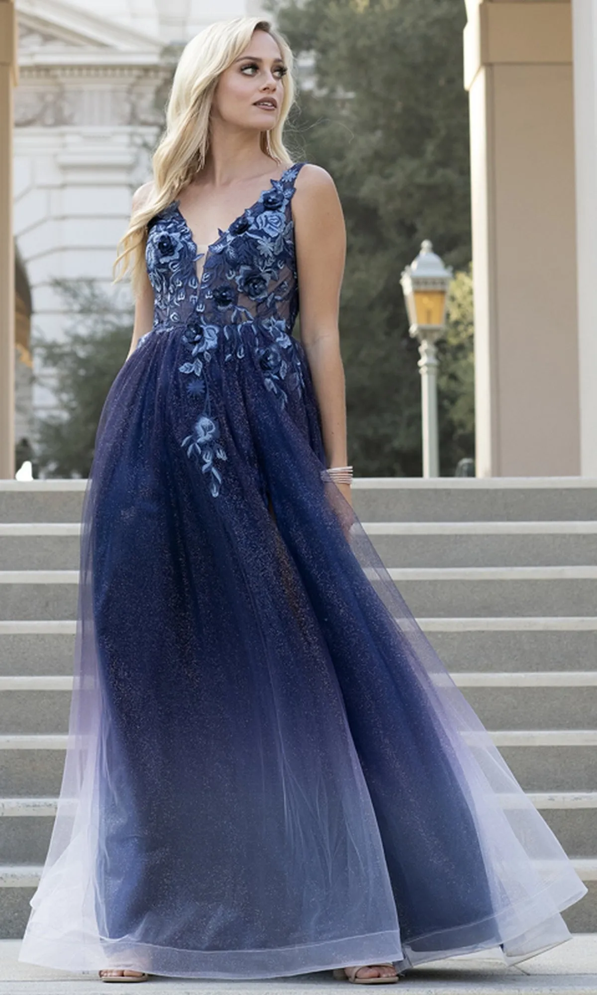 Navy Blue Glitter Ombre Long Prom Dress 5015 sold by PromGirl product image thumbnail 4
