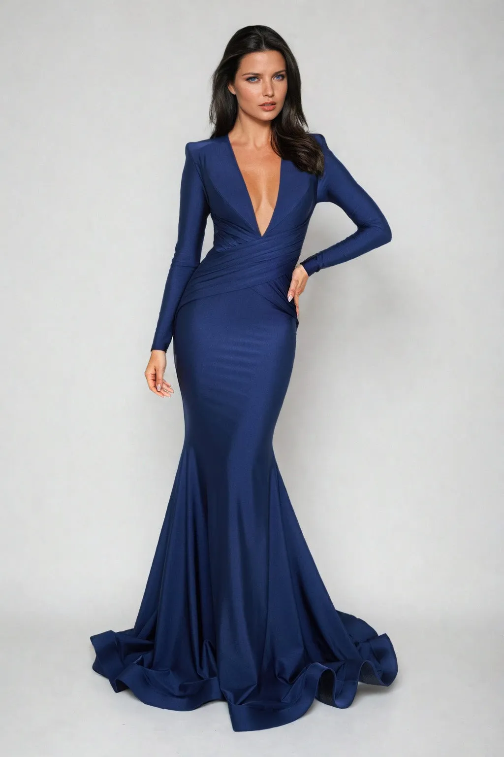 Long-Sleeve Long V-Neck Prom Dress: 6535H sold by PromGirl