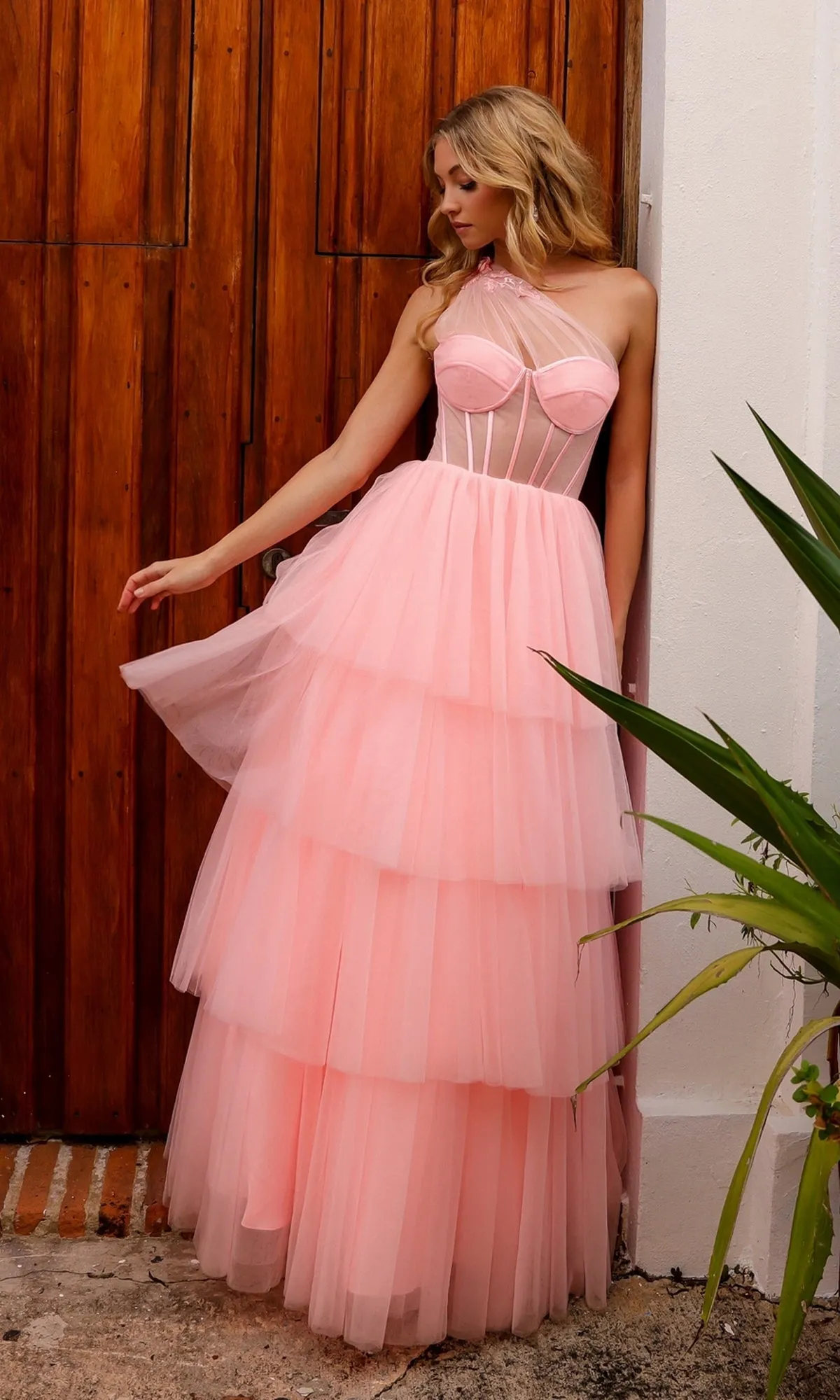 Sheer-Bodice Long Layered Prom Ball Gown P1400 sold by PromGirl product image thumbnail 4