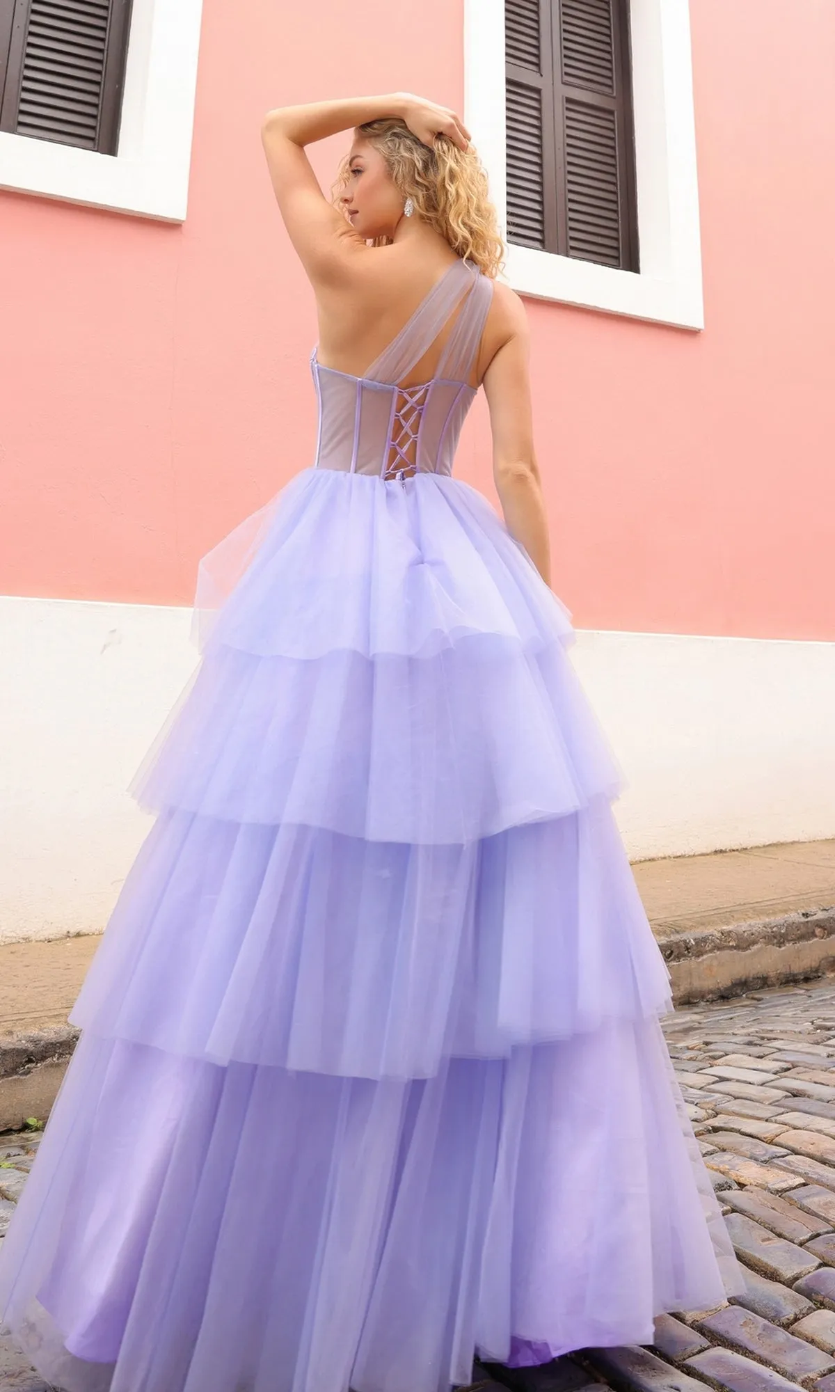 Sheer-Bodice Long Layered Prom Ball Gown P1400 sold by PromGirl product image thumbnail 2