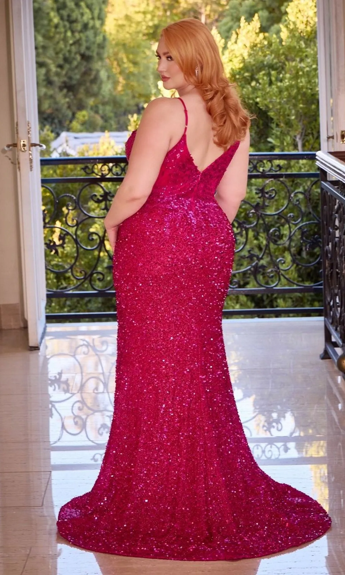 V-Neck Plus-Size Long Sequin Prom Dress CLCD840C sold by PromGirl product image thumbnail 2