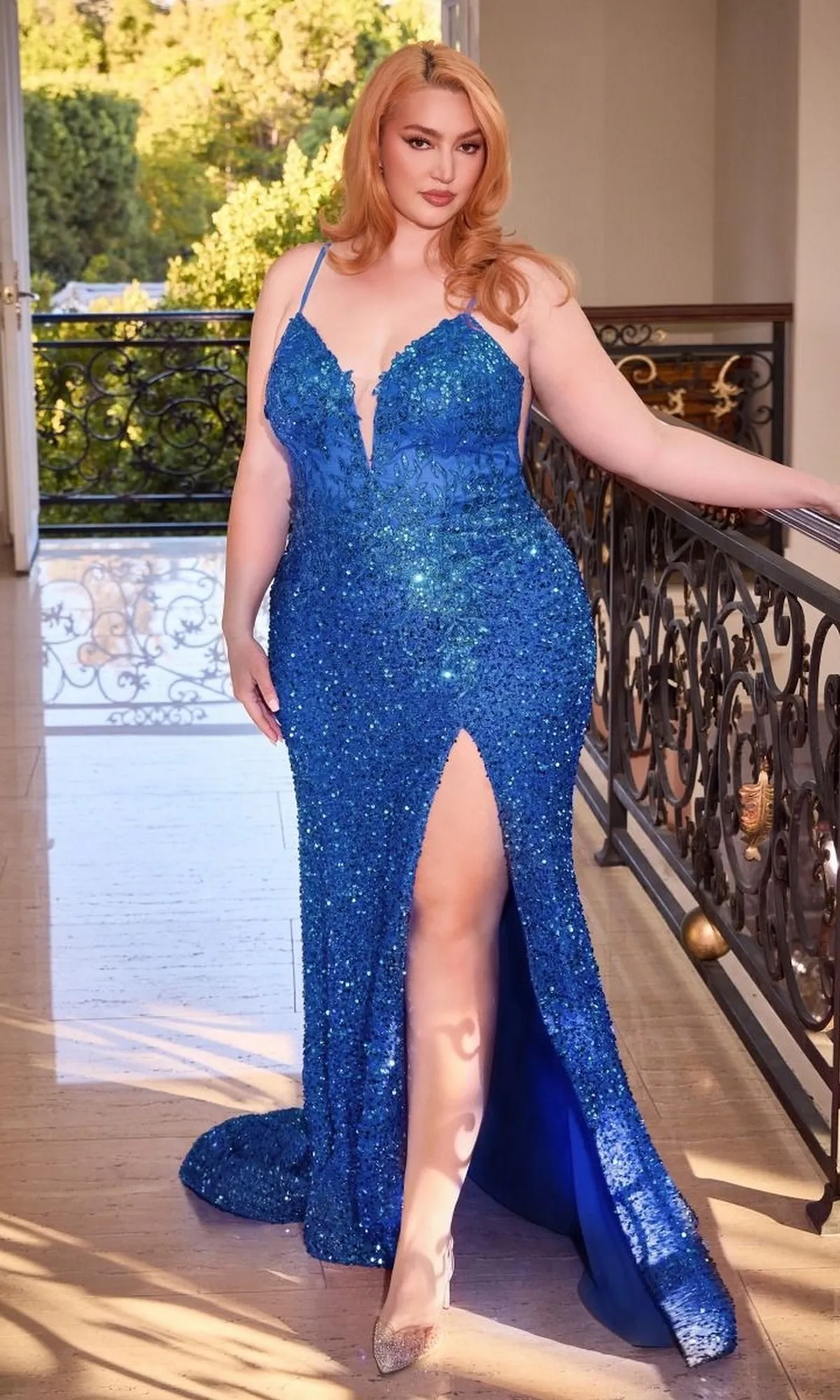 V-Neck Plus-Size Long Sequin Prom Dress CLCD840C sold by PromGirl