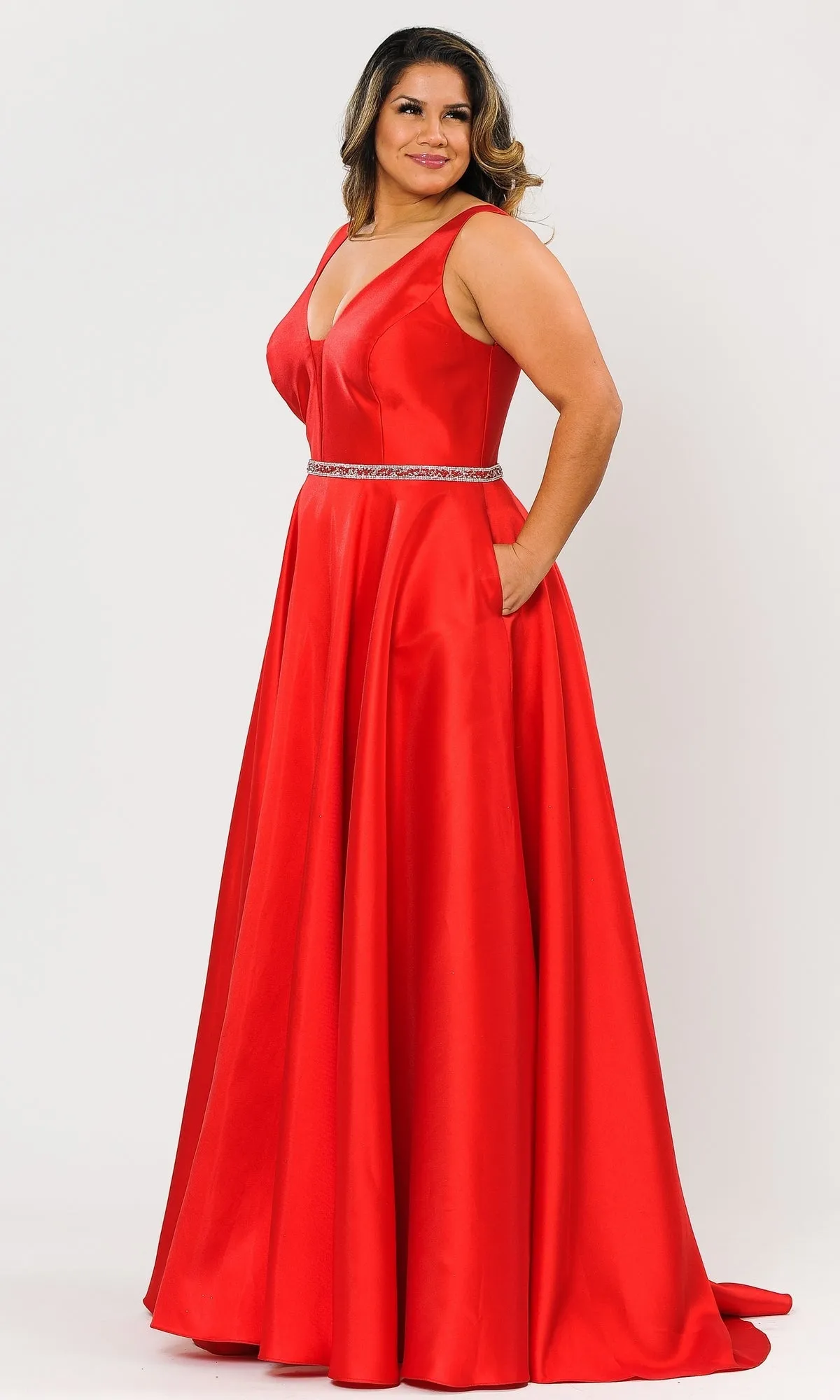 V-Neck Plus-Size Long Prom Dress with Pockets W1108 sold by PromGirl product image thumbnail 5