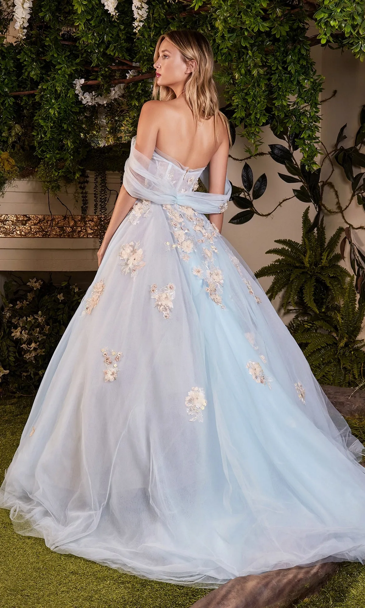 Off-Shoulder Long Blue Floral Prom Ball Gown A1048 sold by PromGirl product image thumbnail 5