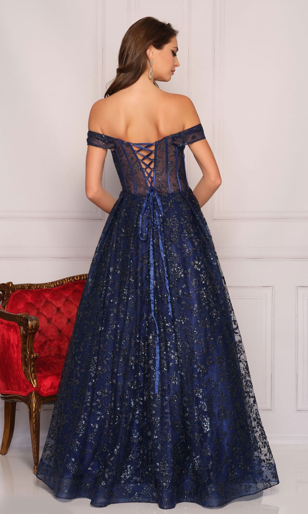 Off-Shoulder Navy Blue Prom Dress by Dave & Johnny sold by PromGirl product image thumbnail 2