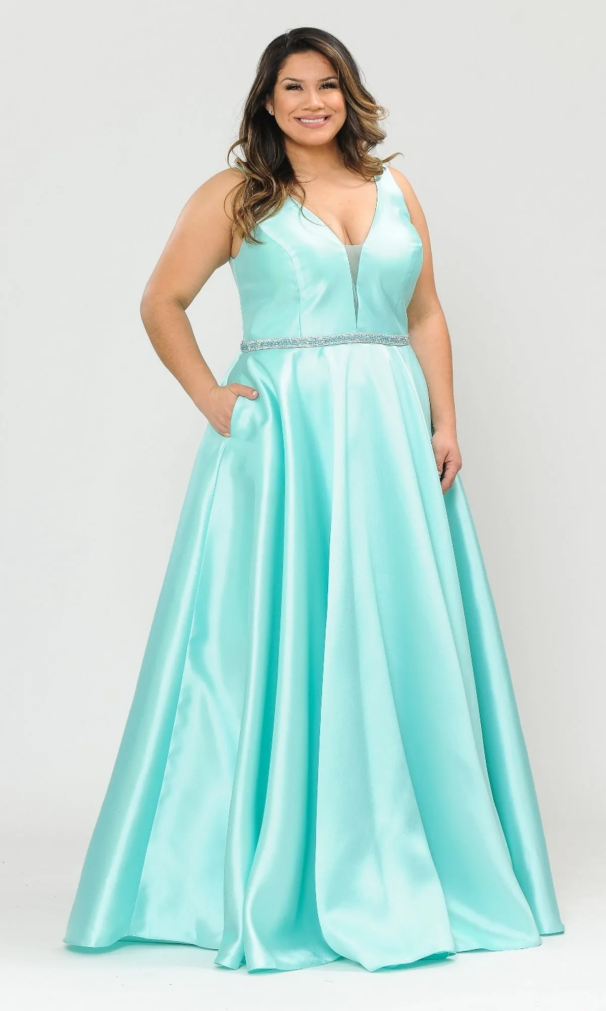 V-Neck Plus-Size Long Prom Dress with Pockets W1108 sold by PromGirl product image thumbnail 3