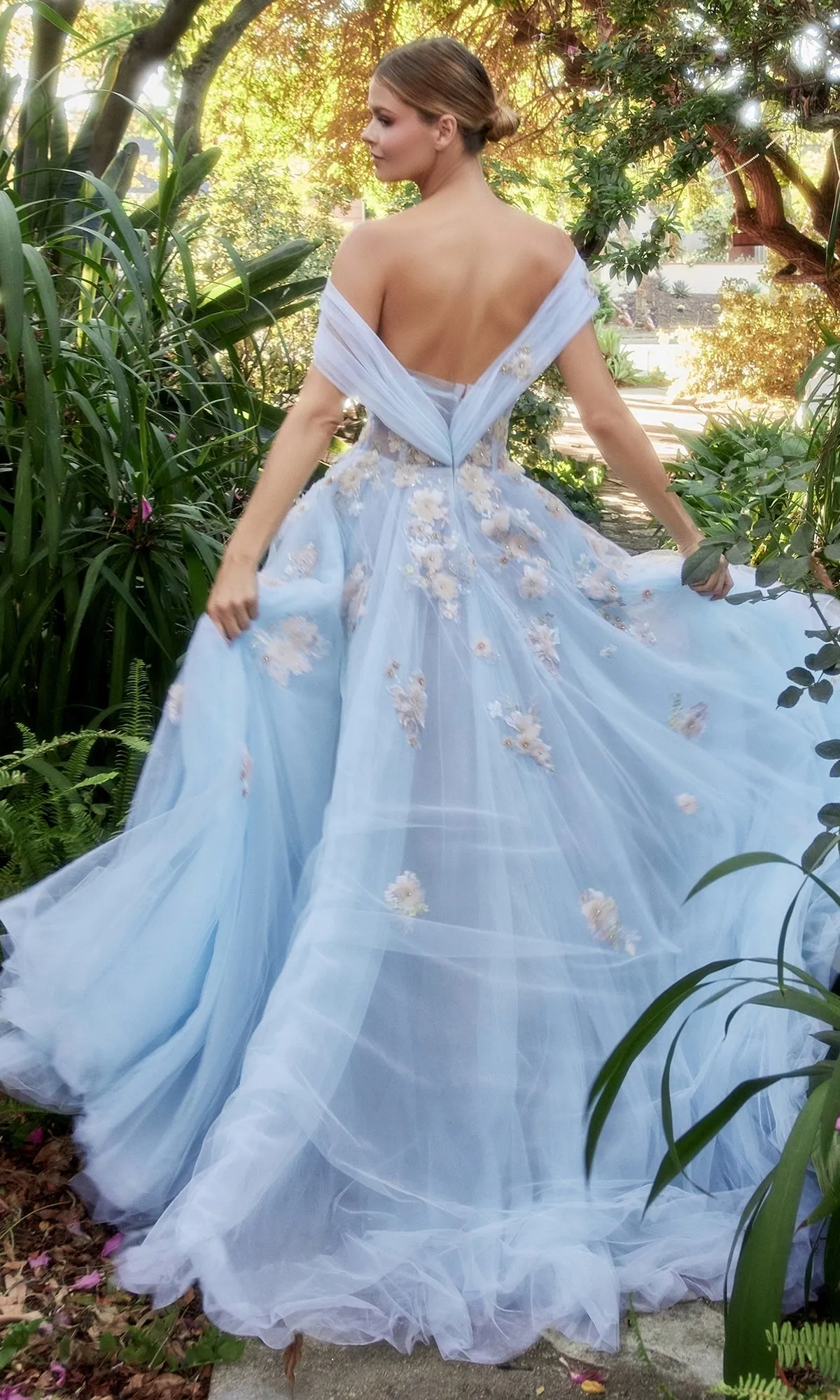 Off-Shoulder Long Blue Floral Prom Ball Gown A1048 sold by PromGirl product image thumbnail 2