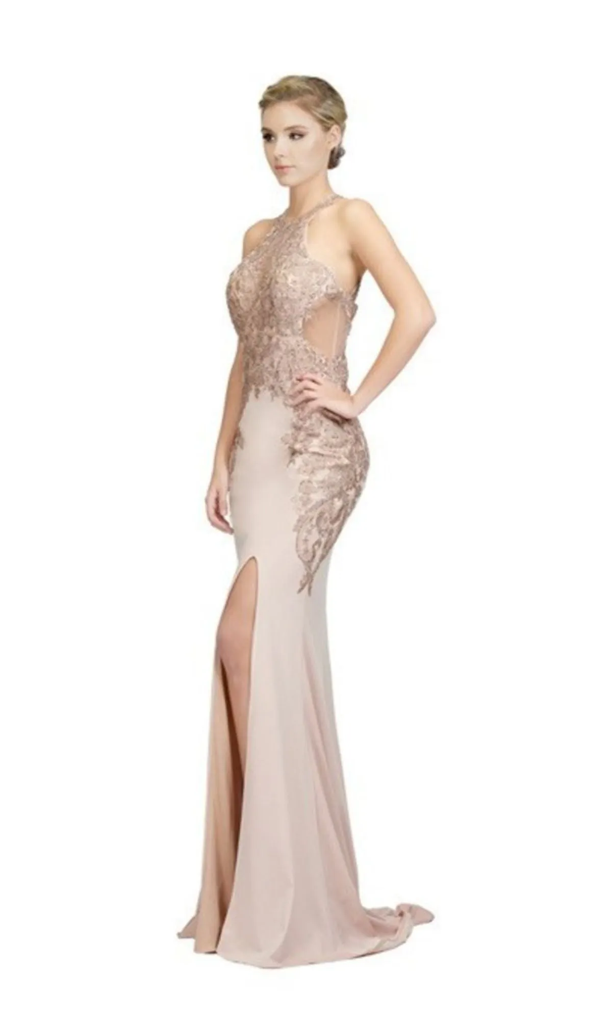 Sheer Illusion-Sides Long Prom Dress: Chicas C1541 sold by PromGirl product image thumbnail 4