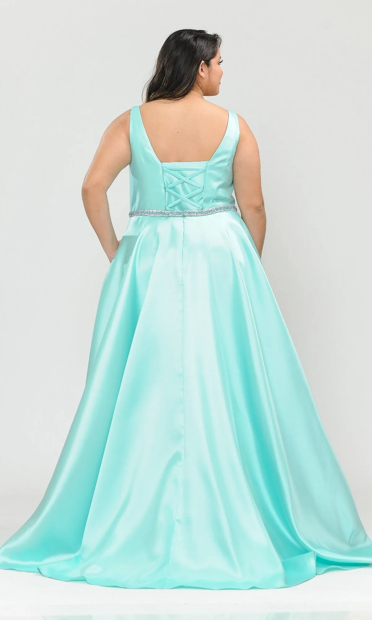 V-Neck Plus-Size Long Prom Dress with Pockets W1108 sold by PromGirl product image thumbnail 2