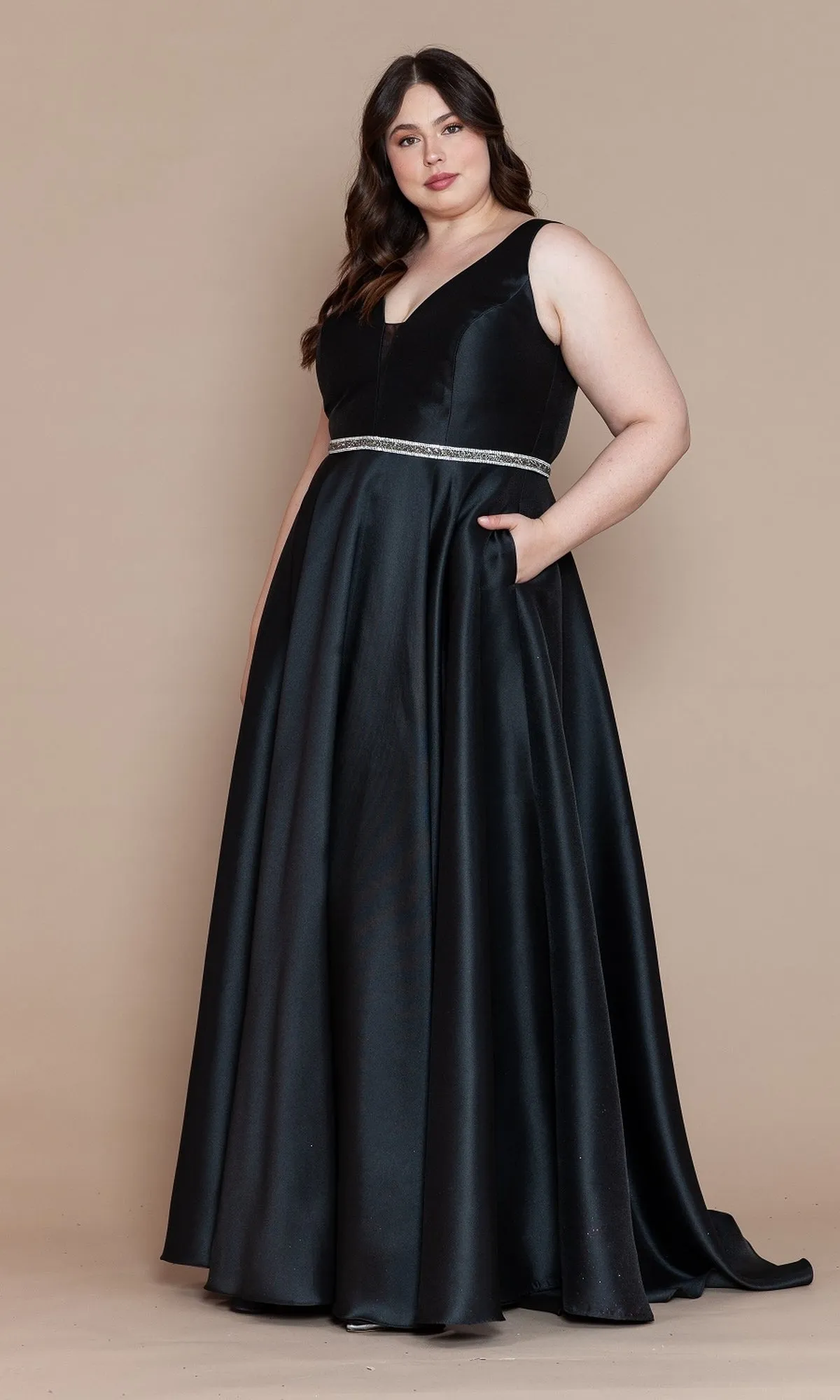 V-Neck Plus-Size Long Prom Dress with Pockets W1108 sold by PromGirl product image thumbnail 4