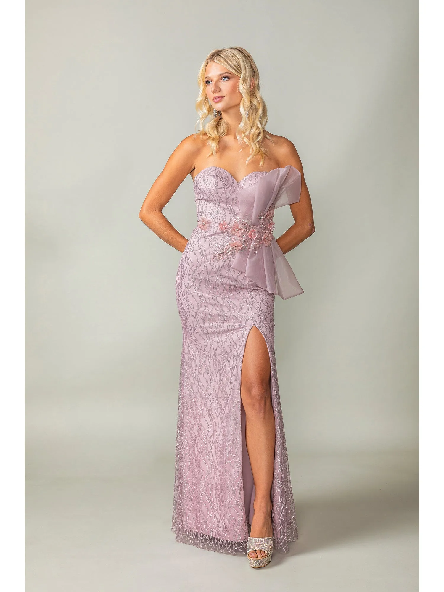 Side-Bow Strapless Long Glitter Prom Dress 4394 sold by PromGirl product image thumbnail 3