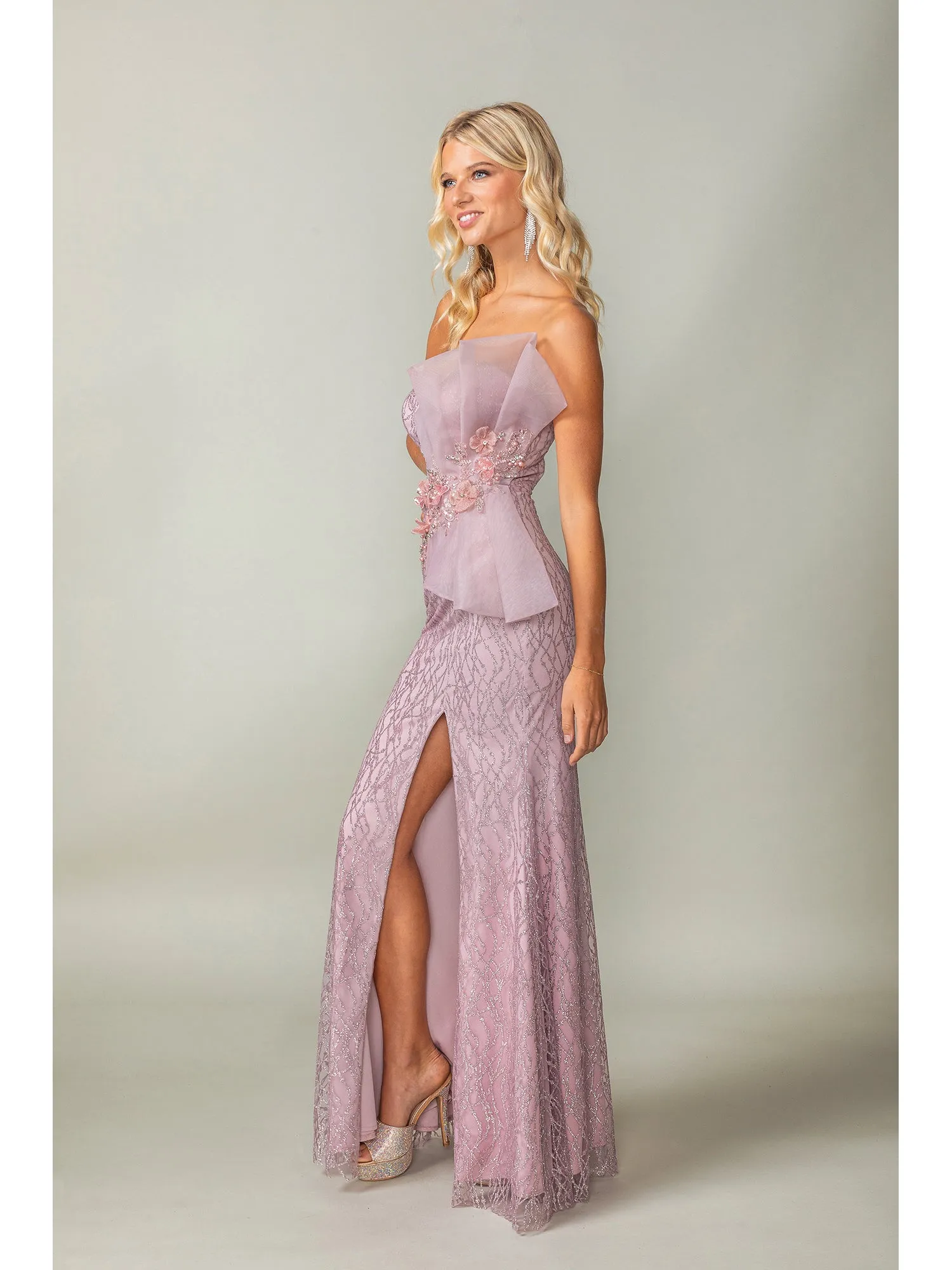 Side-Bow Strapless Long Glitter Prom Dress 4394 sold by PromGirl product image thumbnail 5