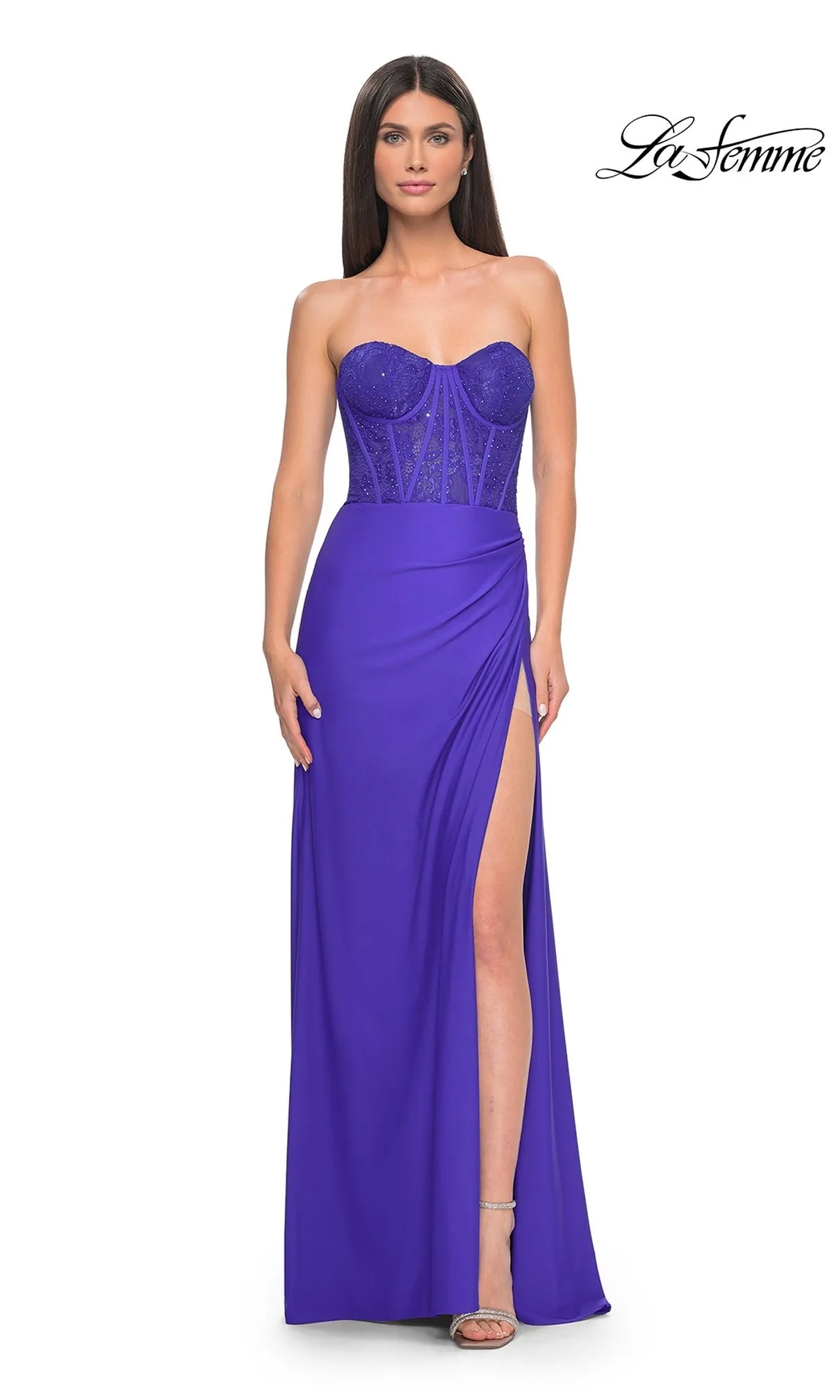 La Femme Strapless Long Corset Prom Dress 32234 sold by PromGirl