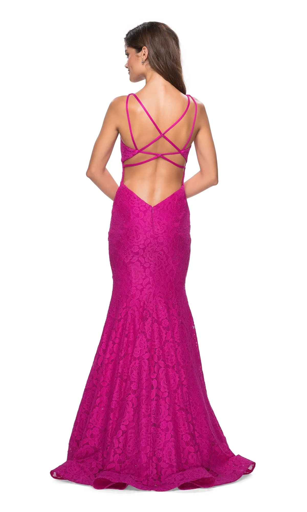 Open-Back Lace Mermaid Prom Dress: La Femme 27623 sold by PromGirl product image thumbnail 2