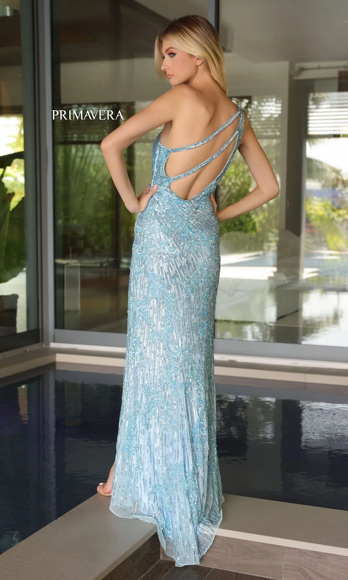 Primavera Strappy-Back Long Beaded Prom Dress 4124 sold by PromGirl product image thumbnail 5