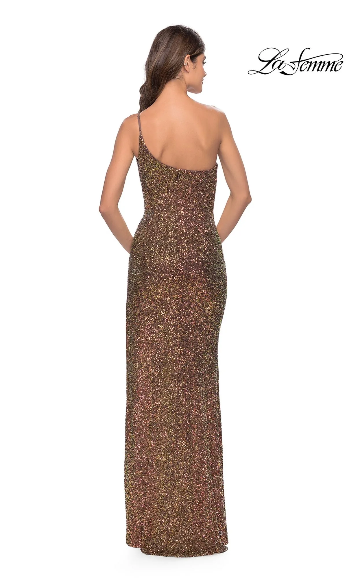 One-Shoulder Long Bronze Sequin Prom Dress: 31426 sold by PromGirl product image thumbnail 2